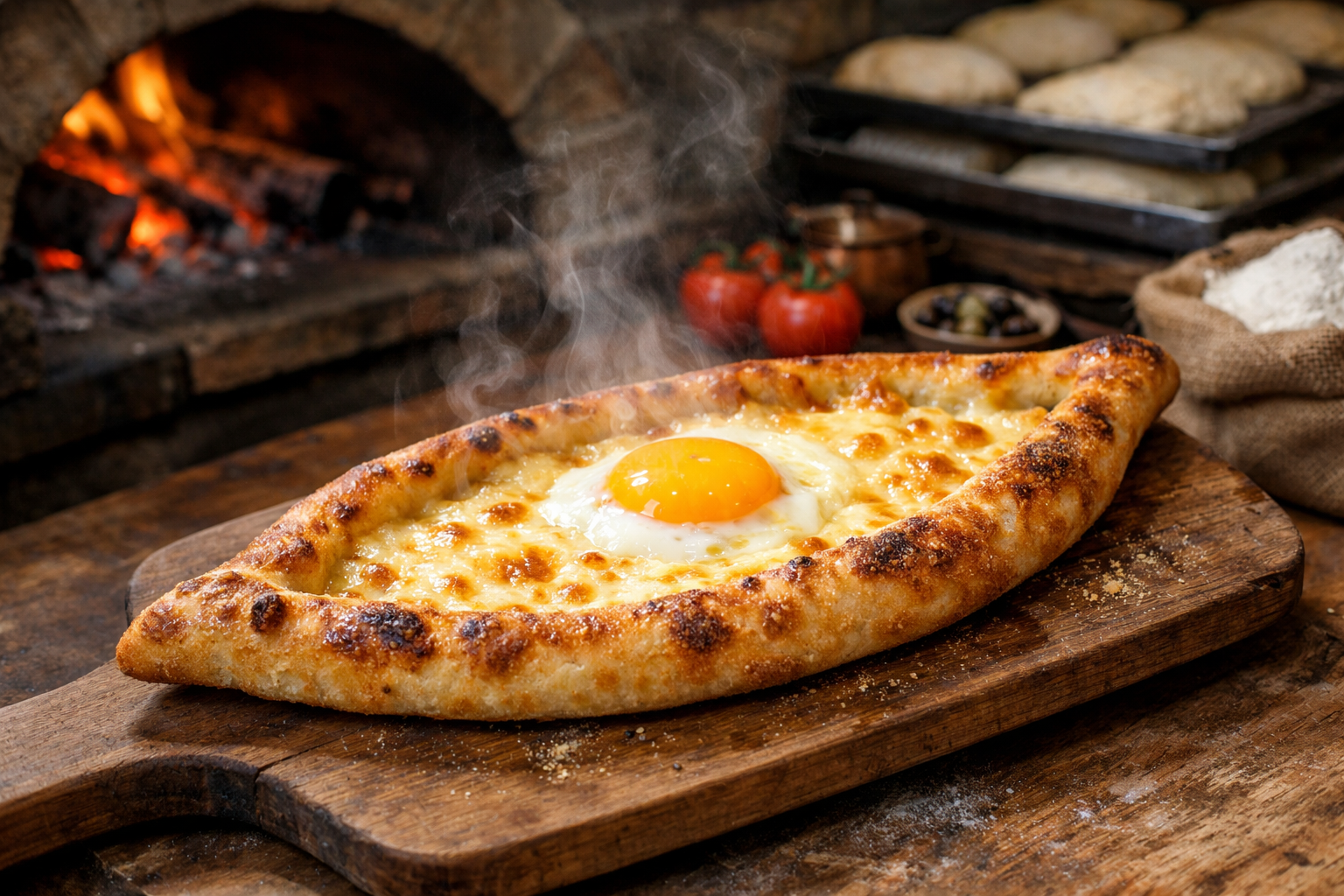 Fırından çıkmış kaşarlı pide